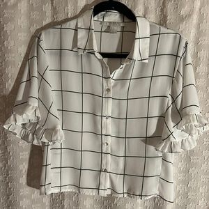 Forever 21 Small White & Green Checkered Shirt